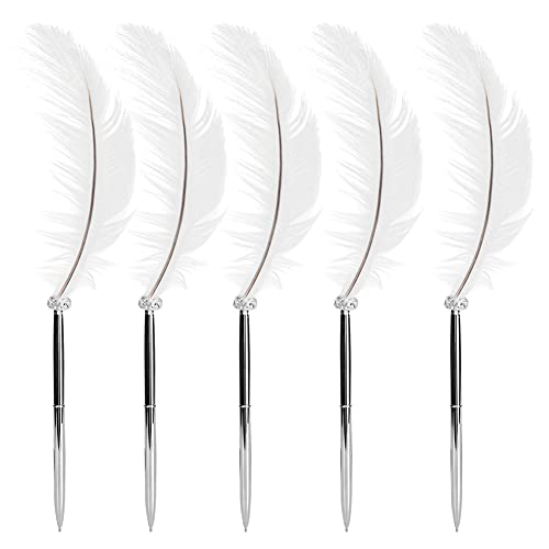 ANKROYU Feder Kugelschreiber Premium antike Federstifte elegante Schreibwerkzeuge für Hochzeitsgeschäft Kalligraphie Edelstahl Federmaterial weiß grau rosa 5pcs 40x12cm (Weiß) von ANKROYU