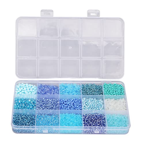 ANKROYU Glassamenperlen 15 Farb verschiedene lebendige, glänzende DIY -Handwerksperlen für Schmuck Herstellung von Armbändern Halsketten Ketten Ringe Plastikkastenverpackung 17,4 x (Blau) von ANKROYU