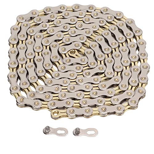 ANKROYU Mountainbike-Kette, Rennradkette, 13-Gang, 126 Glieder, hochwertiger Stahl, langlebig, dehnungsbeständig, halbhohles Design für Mountainbikes und Rennräder, Gold/Silber, SX ANKROYU Mountainbike-Kette, Rennradkette, 13-Gang, 126 Glieder, hochwertiger Stahl, langlebig, dehnungsbeständig, halbhohles Design für Mountainbikes und Rennräder, Gold/Silber, SX von ANKROYU