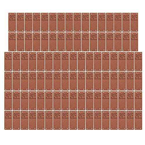 ANKROYU PU Leder Etikett handgefertigte DIY -Nähzubehör 100pcs Weiche Vogelfarbe 4 Löcher Tags für Brieftaschen Tuch Handwerk Superfasermaterial 2x5 cm (Dunkelbraun) von ANKROYU
