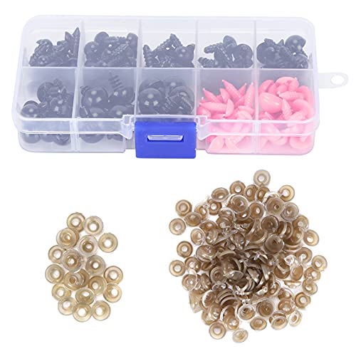 ANKROYU Plastikaugen Nasen mit Unterlegscheiben für DIY -Puppen Teddybären gefüllte Tiere Spielzeughandwerkszubehör Black Augenmodell 6mm 8mm 9mm 10 mm 12mm Nasengröße 7x9mm 10x11m (A) von ANKROYU