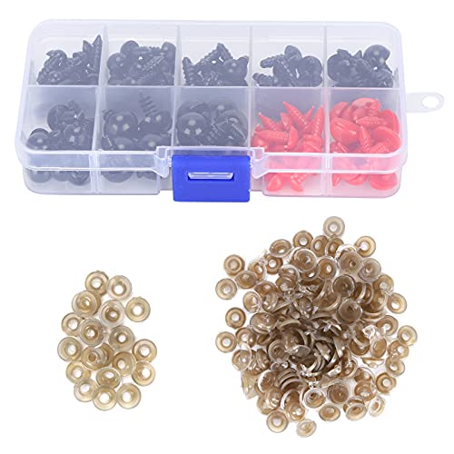 ANKROYU Plastikaugen Nasen mit Unterlegscheiben für DIY -Puppen Teddybären gefüllte Tiere Spielzeughandwerkszubehör Black Augenmodell 6mm 8mm 9mm 10 mm 12mm Nasengröße 7x9mm 10x11m (D) von ANKROYU