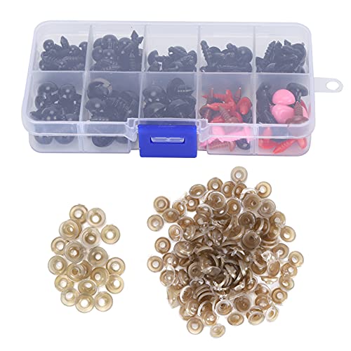 ANKROYU Plastikaugen Nasen mit Unterlegscheiben für DIY -Puppen Teddybären gefüllte Tiere Spielzeughandwerkszubehör Black Augenmodell 6mm 8mm 9mm 10 mm 12mm Nasengröße 7x9mm 10x11m (E) von ANKROYU