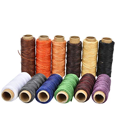 ANKROYU Professioneller gewachster Lederfaden, 12 Farben, 150D, 50-Meter-Rolle, hochfester, handgenähter gewachster Faden für Lederhandwerk, Schuhreparatur und Nähhandwerk von ANKROYU