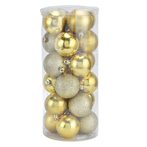 ANKROYU Weihnachtsbaumball -Ornamente 24 pcs Glitzer glänzender hängende Dekorationen für Home Office Weihnachtsfeier Plastik 58mm Durchmesser Urlaub Dekoration Set (Gold) von ANKROYU
