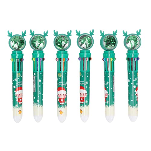 ANKROYU Weihnachtsthema -Kugelstockstifte 10 Farbe niedliche Pailletten Retractable Gift School Office Schreibwarengrün Set mit 6 Stiften für Klassenzimmerparty (Jungenmuster) von ANKROYU