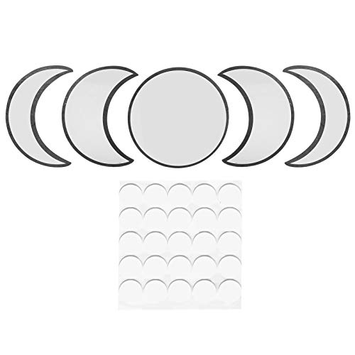 Acrylmondspiegel Set Wandation moderne ative Spiegel für Schlafzimmer Wohnzimmer Haus mit Holzrahmen hohe Klarheit 27 cm Durchmesser 5 Stück keine Bohrer Installation (Fünf-teiliger schwarz) von ANKROYU