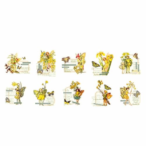 Ankroyu Fairy Aufkleber 30 Blätter Blumen Feen -Aufkleber Scrapbook Journal Supplies DIY Crafts Dekoration für Notizbücher Alben Haustier Material (Gelb) von ANKROYU