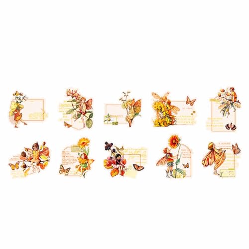 Ankroyu Fairy Aufkleber 30 Blätter Blumen Feen -Aufkleber Scrapbook Journal Supplies DIY Crafts Dekoration für Notizbücher Alben Haustier Material (Orange) von ANKROYU