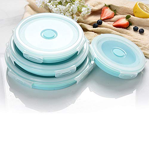Collabsible Food Storage Behälter mit Deckel Silikon Lunchboxen 4 Pack Outdoor Picknickbox Mikrowave Safe Faltbares Design Leckschutz für Erwachsene Büroreisen (Blau) von ANKROYU