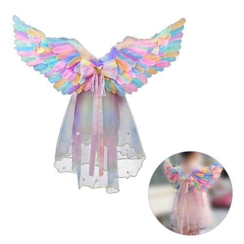 Halloween-Kostüm-Set, Teufelsengel, Cosplay-Requisite, Federflügel, Netzstoff, Schleife, Zubehör für Halloween-Party, Cosplay-Event, Schwarz, Mehrfarbig, 56 x 35 cm (Multicolor) von ANKROYU