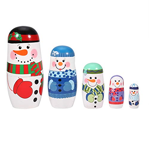 Handlackte Weihnachtshölzernmatryoshka -Verschachtelpuppen traditionelle russische Stil festliche Dekorationen für Kinder Party Home Dekoration Material Holzfarbe als gezeigt (Großer Schneemann) von ANKROYU