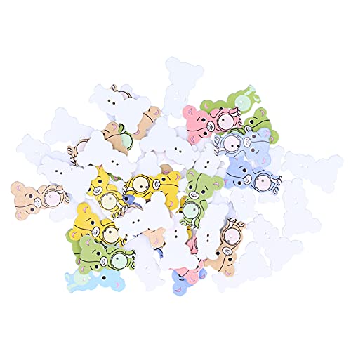 Holzknöpfe, buntes Cartoon-Bären-Design, DIY-Nähknöpfe für Kleidungszubehör, Basteln, Dekoration, 50 Stück, Sperrholzmaterial von ANKROYU
