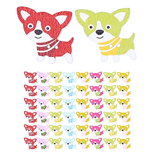 Holzknöpfe Cartoon Hundeform Nähknöpfe für DIY -Kunsthandwerk und Kleiderdekoration 50pcs Hochwertige Holzknöpfe leuchtende Farben für Kinder und Erwachsene von ANKROYU