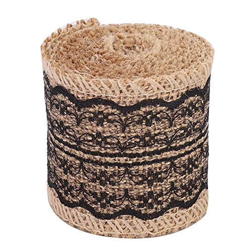 Leinenspitzenbrötchen Schöne natürliche Spitzenband DIY Bastelzubehör für Hochzeiten Partys Geschenkwickel Home Dekoration Schwarz weiß grüne Orange 2m 6,2 cm 5 Rollen (Schwarz) von ANKROYU