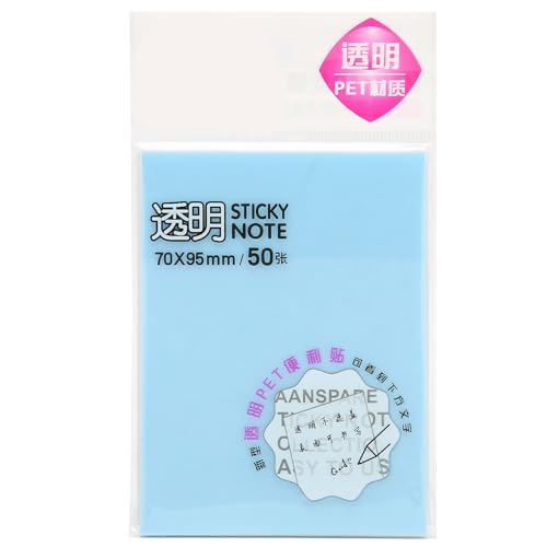 Memo -Pad Hinweis Pads Sticky Paper 50 Blätter Pack Haustiermaterial Durchscheinend dicke wasserdichte selbstklebende Memo -Pad für Schulbüro Home Student Study Life (Blau (50 Fotos)) von ANKROYU