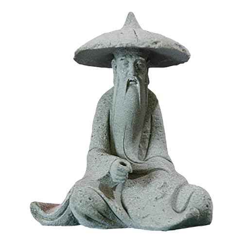 Mini Fisherman Statue Aquarium sitzend Fischerei Figur asiatische Zen -ation Sandstein Vintage Ornament Fischtank für häusliche Aquariumkunststeinmaterial (L) von ANKROYU