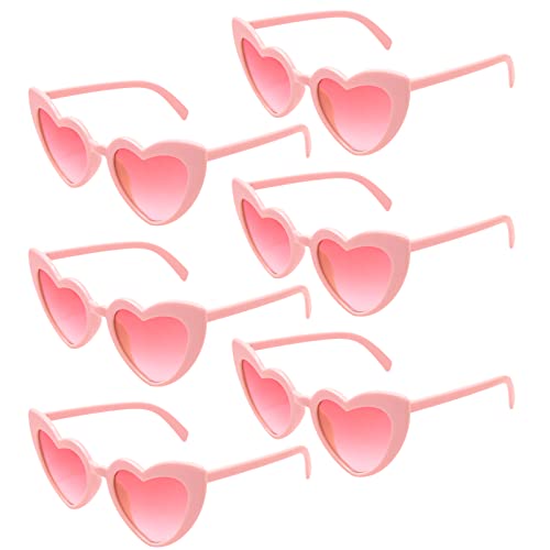 ANLIOTO 6 Stück Herz Sonnenbrille für Damen, Vintage Herzform Brille 90er Jahre Hippie Brille Kostümzubehör für Urlaub, Party, Hochzeit, Karneval, Halloween, Weihnachten (Rosa) von ANLIOTO