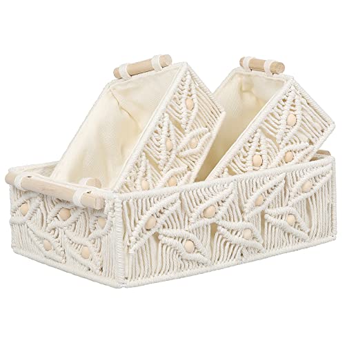 ANMINY Makramee-Aufbewahrungskörbe-Set, handgefertigt, Baumwolle, gewebt, dekorative Boho-Schreibtisch-Aufbewahrungsboxen mit Holzgriffen, Holzperlen, Kinderzimmer, Baby, Organizer, Behälter ANMINY Makramee-Aufbewahrungskörbe-Set, handgefertigt, Baumwolle, gewebt, dekorative Boho-Schreibtisch-Aufbewahrungsboxen mit Holzgriffen, Holzperlen, Kinderzimmer, Baby, Organizer, Behälter von ANMINY