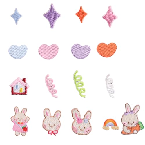 17 PCs Kaninchen Bestickte Flecken Eisen Auf Flecken Herzreparaturflecken Auf Applikationsflecken Für Kleiderbeutel Nähen von ANMITI