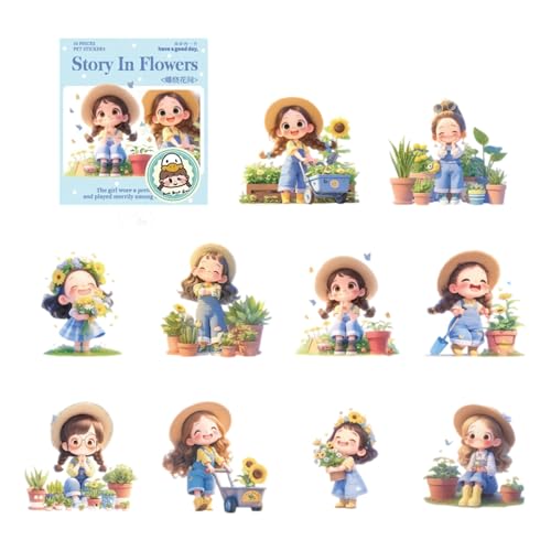 Cartoon Girl Sticker Blumen Aufkleber Sammelalbum Journal Dekorative Landschaft Cartoon Girl Flowers Journal Für Laptop Gepäck Telefon von ANMITI