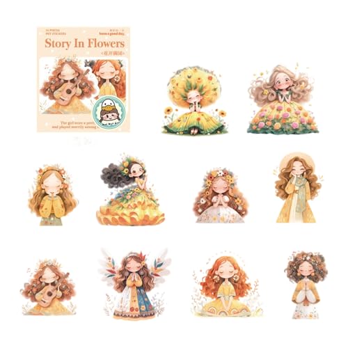 Cartoon Girl Sticker Blumen Aufkleber Sammelalbum Journal Dekorative Landschaft Cartoon Girl Flowers Journal Für Laptop Gepäck Telefon von ANMITI