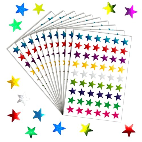 Sticker Sterne 540 Stück/10 Blätter Stern Aufkleber Etiketten 13mm farbige Stern Metallic Aufkleber Belohnung 9 Farben Sterne Aufkleber für Auszeichnungen Grußkarten Kunsthandwerk (10, 9 Farben) von ANMOYIXIA
