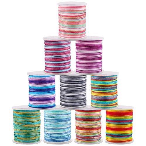 10 Farben 0.8mm Nylonschnur für Armbänder, Nylon Bunt Regenbogenseil Nylonfaden Nylonband Handstrickschnur Perlenfaden für DIY Armband Handwerk Bastel Schmuckherstellung 10m/Rolle von ANNASAMDO