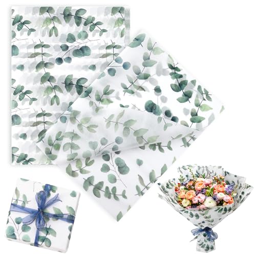 ANNASAMDO 100 Blatt Seidenpapier Geschenkpapier Verpackungsmaterial, 50x35cm Blumen Muster Seidenpapier Packpapier für Geburtstag, Weihnachten, Geschenk Blumen, Basteln Dekoration (Grün) von ANNASAMDO