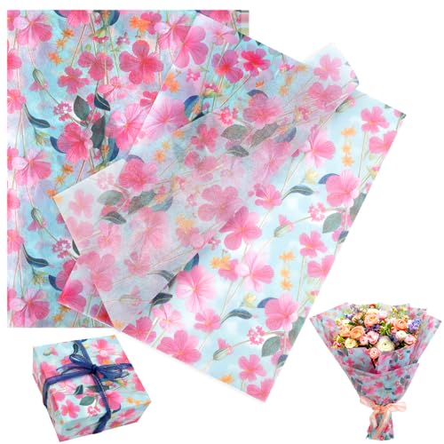 ANNASAMDO 100 Blatt Seidenpapier Geschenkpapier Verpackungsmaterial, 50x35cm Blumen Muster Seidenpapier Packpapier für Geburtstag, Weihnachten, Geschenk Blumen, Basteln Dekoration (Rosenrot) von ANNASAMDO