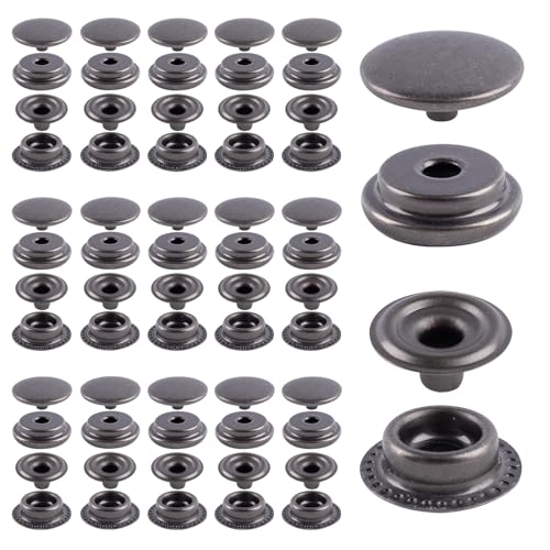 ANNASAMDO 200 Stück (50Sets) Druckknöpfe Kit Metall, 15mm Heavy Duty Druckknopf Leder Druckknöpfe Metallknöpfe für Leder Handwerk Jacke Brieftasche Handtasche (Schwarz) von ANNASAMDO