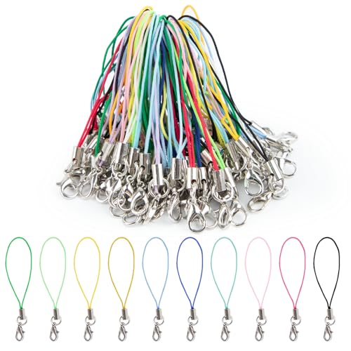 ANNASAMDO 50 Stücke Handyanhänger Schlüsselanhänger Handy Lanyard mit Karabinerverschluss, Kurz Handykette Handyband Schlüsselband für DIY Basteln Handy Anhänger Schmuck Zubehör (Mehrfarbig) von ANNASAMDO