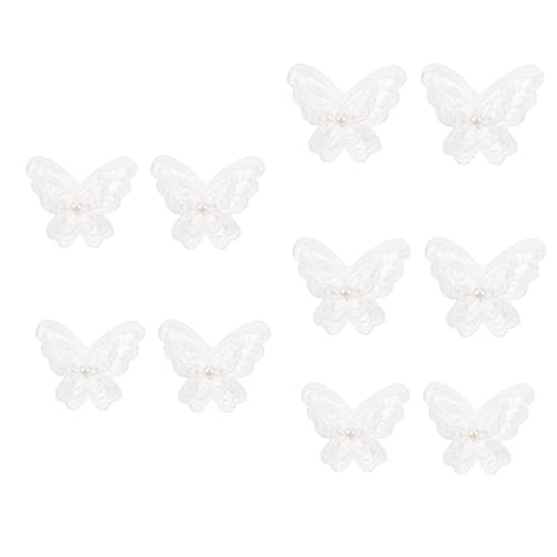 ANNIUP 10 Stück Aufnäher, weißer Organza-Stickerei für Kleidung 3D-Perlen Schmetterling Blumen Chiffon Kleid Applikation von ANNIUP