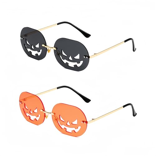 ANNIUP 2 Paar Halloween Kürbis Sonnenbrillen Vintage randlose Brillen Partybrillen Halloween Sonnenbrillen randlose Sonnenbrillen ANNIUP 2 Paar Halloween Kürbis Sonnenbrillen Vintage randlose Brillen Partybrillen Halloween Sonnenbrillen randlose Sonnenbrillen von ANNIUP