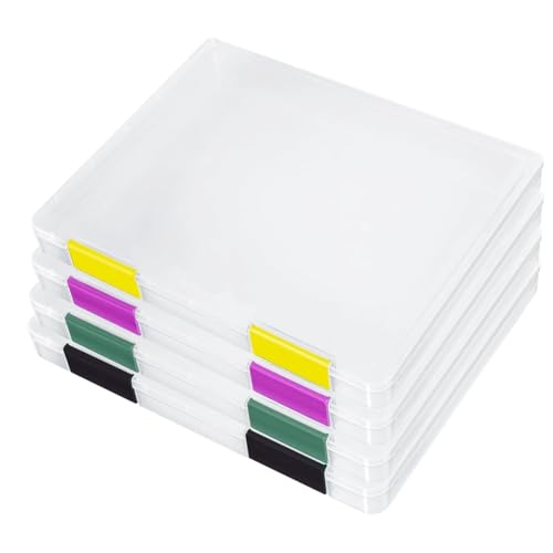 ANNJUC 4 Stück Tragbare Projekthülle für A4-Dateien, Tragbare A4-Aktenbox Aus Kunststoff, Aufbewahrungsbox für Scrapbook-Papier für Briefpapier im Format 8,5 X 11, Einfach zu Verwenden von ANNJUC