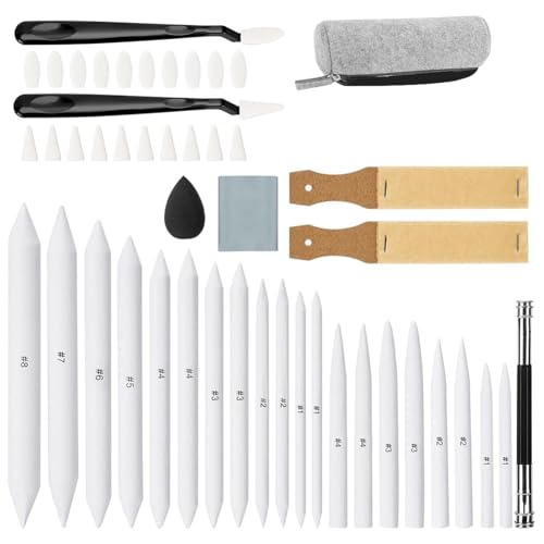 ANNJUC 48-Teiliges Skizzen- und Zeichenwerkzeug-Set, 20 Papierwischer und 2 Schleifpapier-Bleistiftspitzer, Bleistiftverlängerung, Radiergummis von ANNJUC