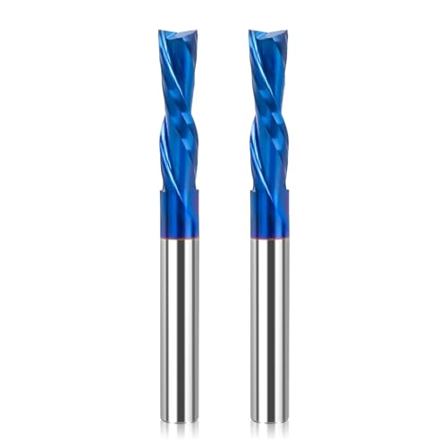 2 Stück Downcut-Spiralfräser, 1/4 Zoll Schaft, 1/4 Zoll Schnittdurchmesser, Vollhartmetall mit blauer Nanobeschichtung, CNC-Fräser, Schaftfräser für Holzschnitzerei, Schneiden 2 Stück Downcut-Spiralfräser, 1/4 Zoll Schaft, 1/4 Zoll Schnittdurchmesser, Vollhartmetall mit blauer Nanobeschichtung, CNC-Fräser, Schaftfräser für Holzschnitzerei, Schneiden von ANNOY TOOLS