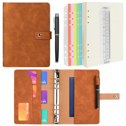 ANOMM A6 Ringbuch PU Leder Notizbuch, Notebook Binder, Nachfüllbares Notizbuch mit A6 Punktrasterpapier, Innentaschen, Registerteiler, Ordner Planer für Reisen Arbeit Schule Personal Organizer-Braun ANOMM A6 Ringbuch PU Leder Notizbuch, Notebook Binder, Nachfüllbares Notizbuch mit A6 Punktrasterpapier, Innentaschen, Registerteiler, Ordner Planer für Reisen Arbeit Schule Personal Organizer-Braun von ANOMM