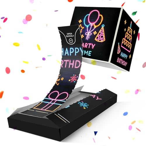 ANOMM Upgrade DIY Überraschungsbox, Pop Up Surprise Explodierende Karte mit Konfetti, Explosion Geburtskarte (Neon) Happy Birthday! Überraschung für Mann, Frau, Kollegen, Familie, Kinder von ANOMM