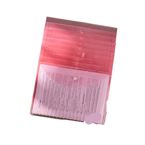 10 Stück A4-Dateibeutel mit vertikalem Muster, verdickt, mit Knopf, transparent, wasserdicht, for Daten, Dokumente for Studenten FüR Organisieren(Pink) von ANQKYO