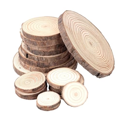 10 Stück Holzscheiben, natürliche Kiefernkreise mit Baumrinde, Scheibe, DIY-Handwerk, unvollendet, rund, for Kunst, Farbe, Kinderparty FüR Diy Handwerk(8-10cm) von ANQKYO