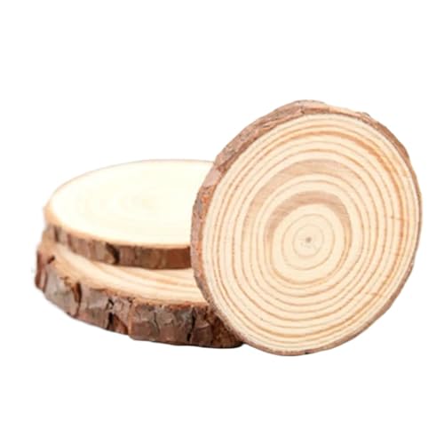 10 Stück natürliche Kiefernholzscheiben, rund, unbehandelt, Kreise mit Baumrindenscheiben, DIY-Bastelarbeiten, Hochzeitsfeier, Malerei FüR Diy Handwerk(8-10cm) von ANQKYO