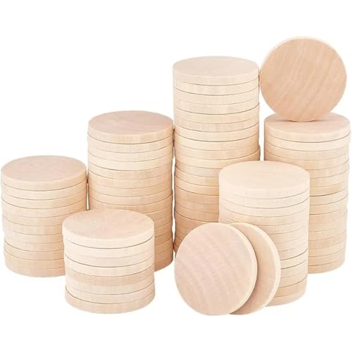 100 Stück Naturholzscheiben, unbehandelt, runde Holzscheiben, runde Holzmarken, Holzmünzen for DIY-Weihnachtskunsthandwerksprojekte FüR Diy Handwerk von ANQKYO