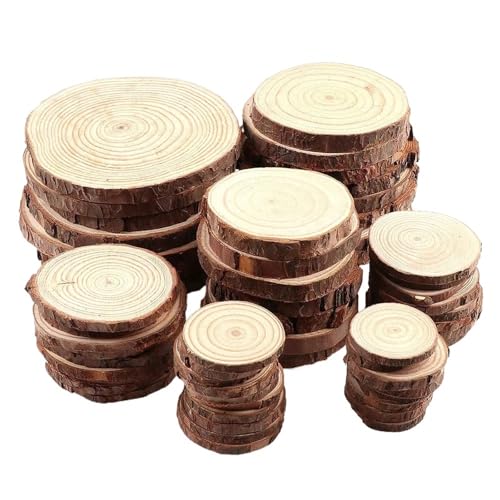 100 Stück natürliche Kiefernholzscheiben, rund, unbehandelt, Kreise mit Baumrindenscheiben, DIY-Bastelarbeiten, Hochzeitsfeier, Malerei FüR Diy Handwerk(3-4cm) von ANQKYO