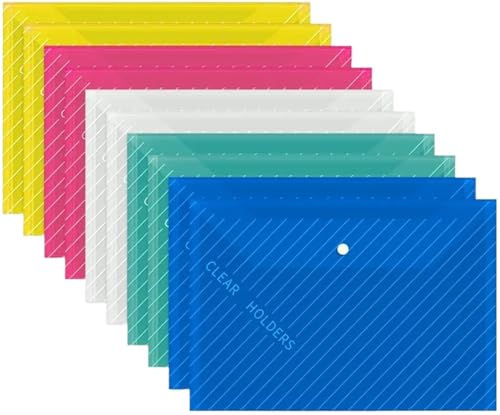 20 Stück Kunststoffordner for Dokumente, Umschläge im A4-Format mit Druckknopfverschluss, durchsichtige Aktentaschen for das Schulbüro FüR Organisieren(Mixed) von ANQKYO
