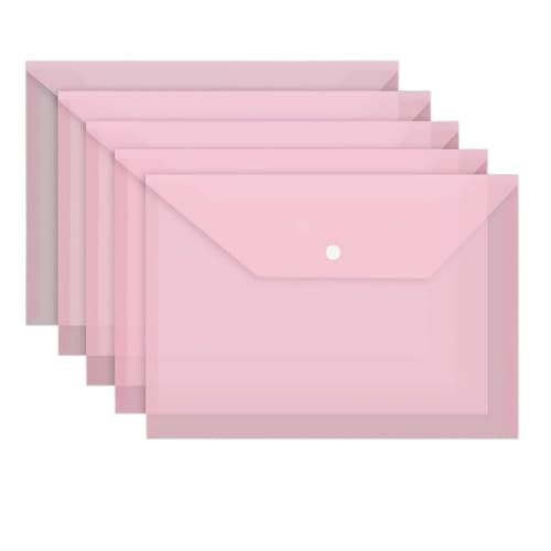 20 Stück Kunststoffumschläge, transparente, wiederverwendbare, wasserdichte Poly-Ordner mit Knöpfen FüR Organisieren(Pink) von ANQKYO