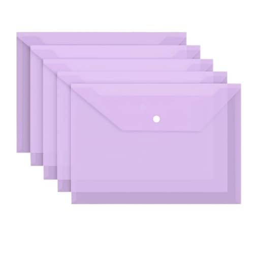 20 Stück Kunststoffumschläge, transparente, wiederverwendbare, wasserdichte Poly-Ordner mit Knöpfen FüR Organisieren(Purple) von ANQKYO
