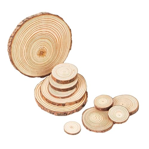 20 Stück natürliche Kiefernholzscheiben, rund, unbehandelt, Kreise mit Baumrindenscheiben, DIY-Bastelarbeiten, Hochzeitsfeier, Malerei, 3–12 cm dick FüR Diy Handwerk(5-6cm) von ANQKYO