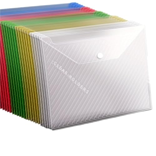 50 Stück Aktenordner, transparente A4-Aktentaschen, Aufbewahrungsorganisator mit Knopfverschluss for Büro und Schule FüR Organisieren von ANQKYO