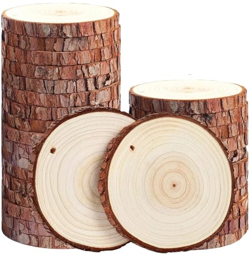 50 Stück Naturholzscheiben Bastelset, unvollendet, vorgebohrt mit Loch, Holzkreise for Kunst, Weihnachtsschmuck, DIY-Handwerk FüR Diy Handwerk(7-8cm) von ANQKYO
